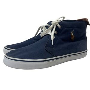 Polo Ralph Lauren Blue Talin Canvas Leather High Top Lace Up Sneakers 14D Men's